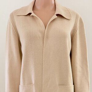 Clorinda, made in Italy Beige Women's Cardigan,  Size Large Open Front